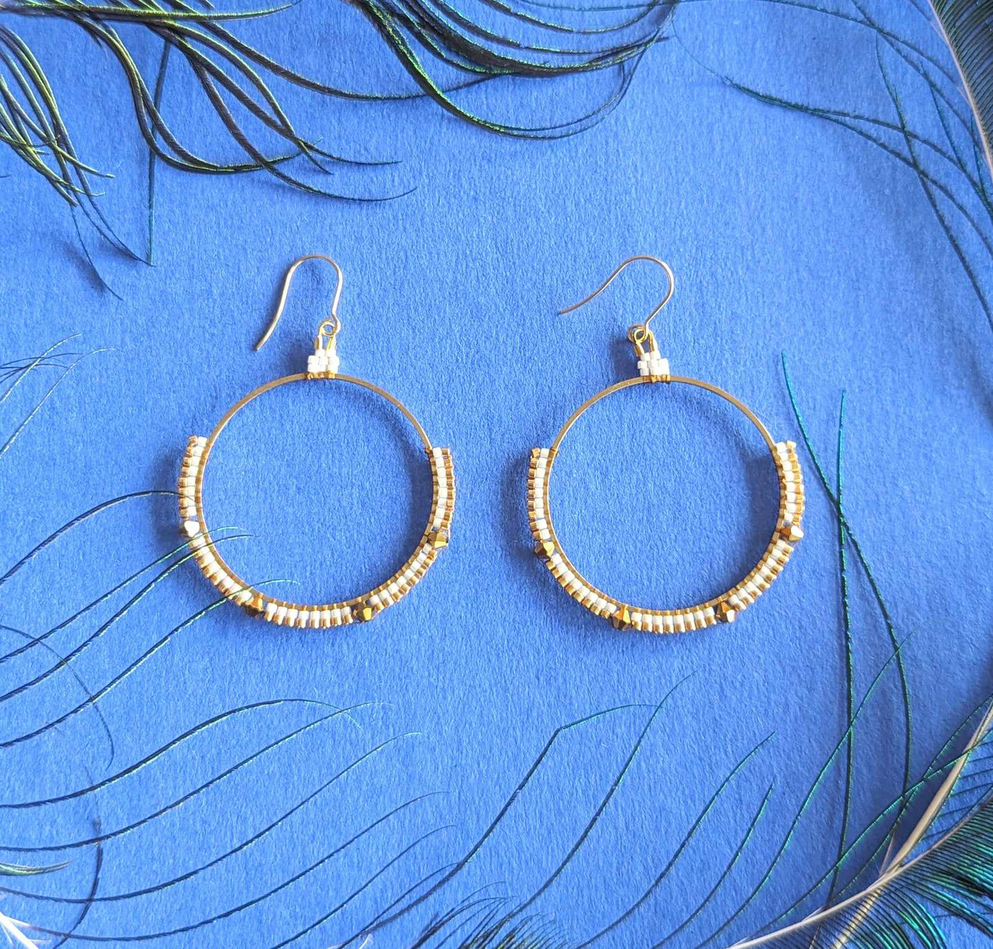White and Gold Hoop Earrings