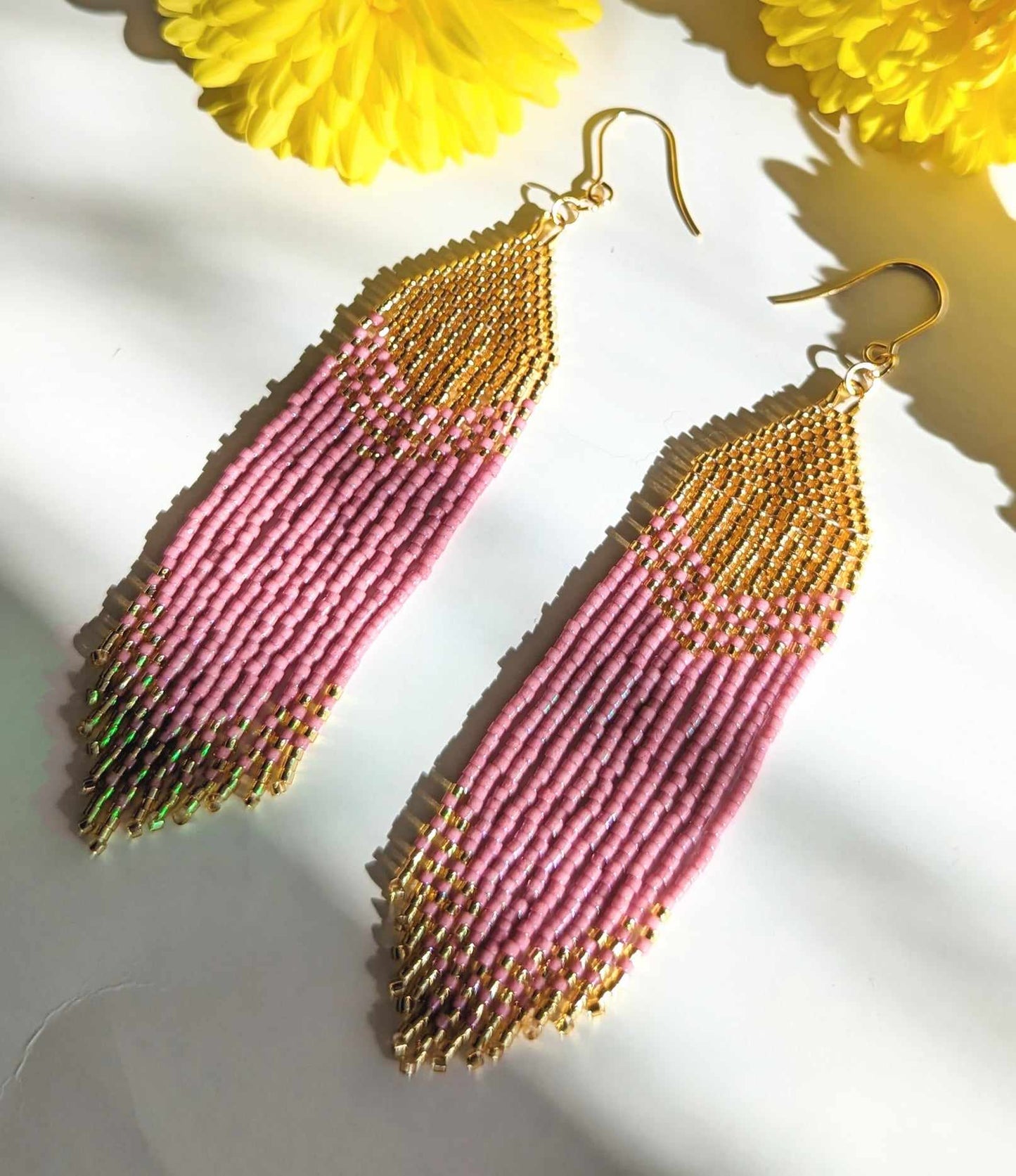 Gold and Salmon Everyday Beaded Earrings