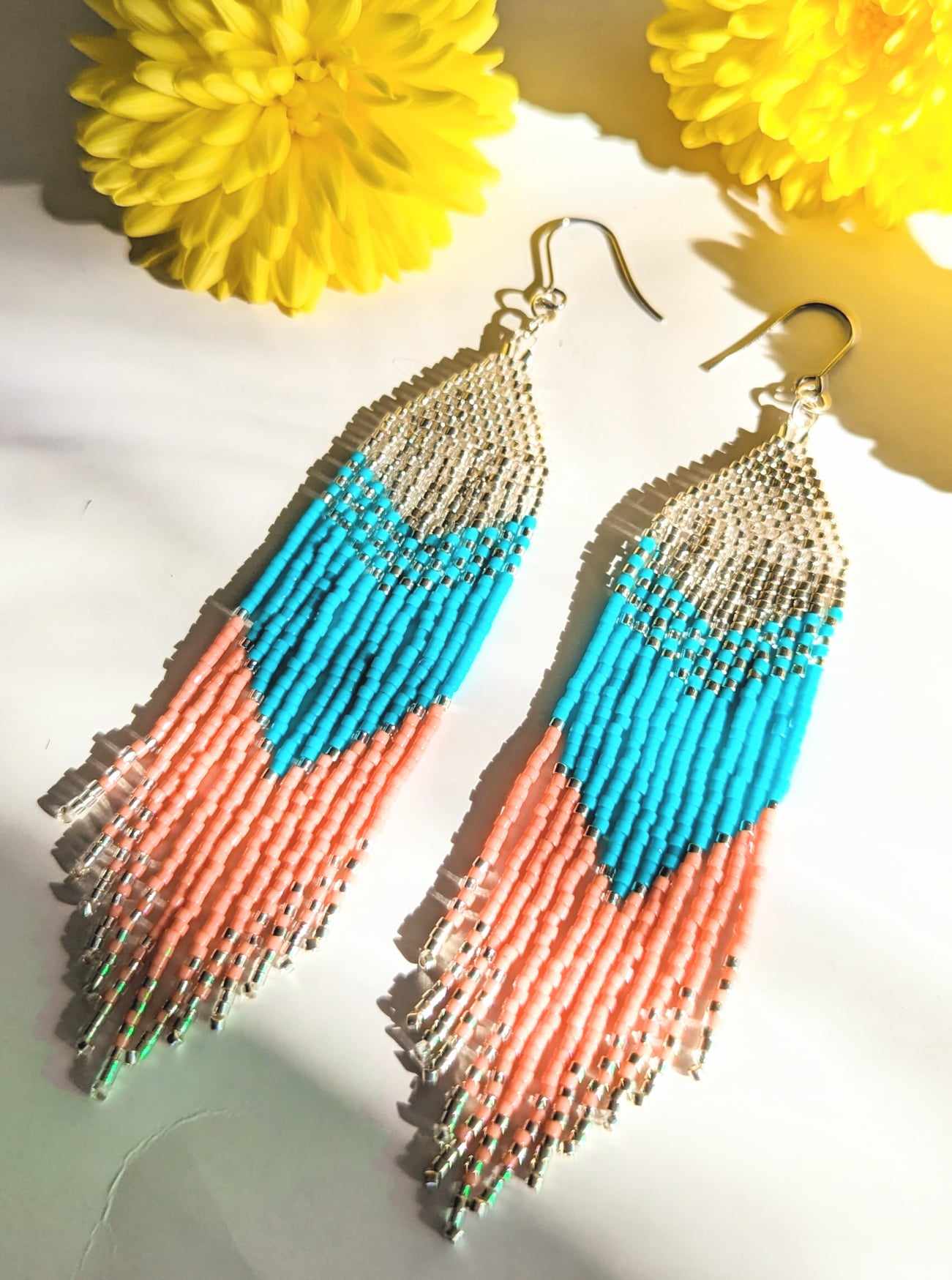 Silver Blue and Pink Everyday Beaded Earrings
