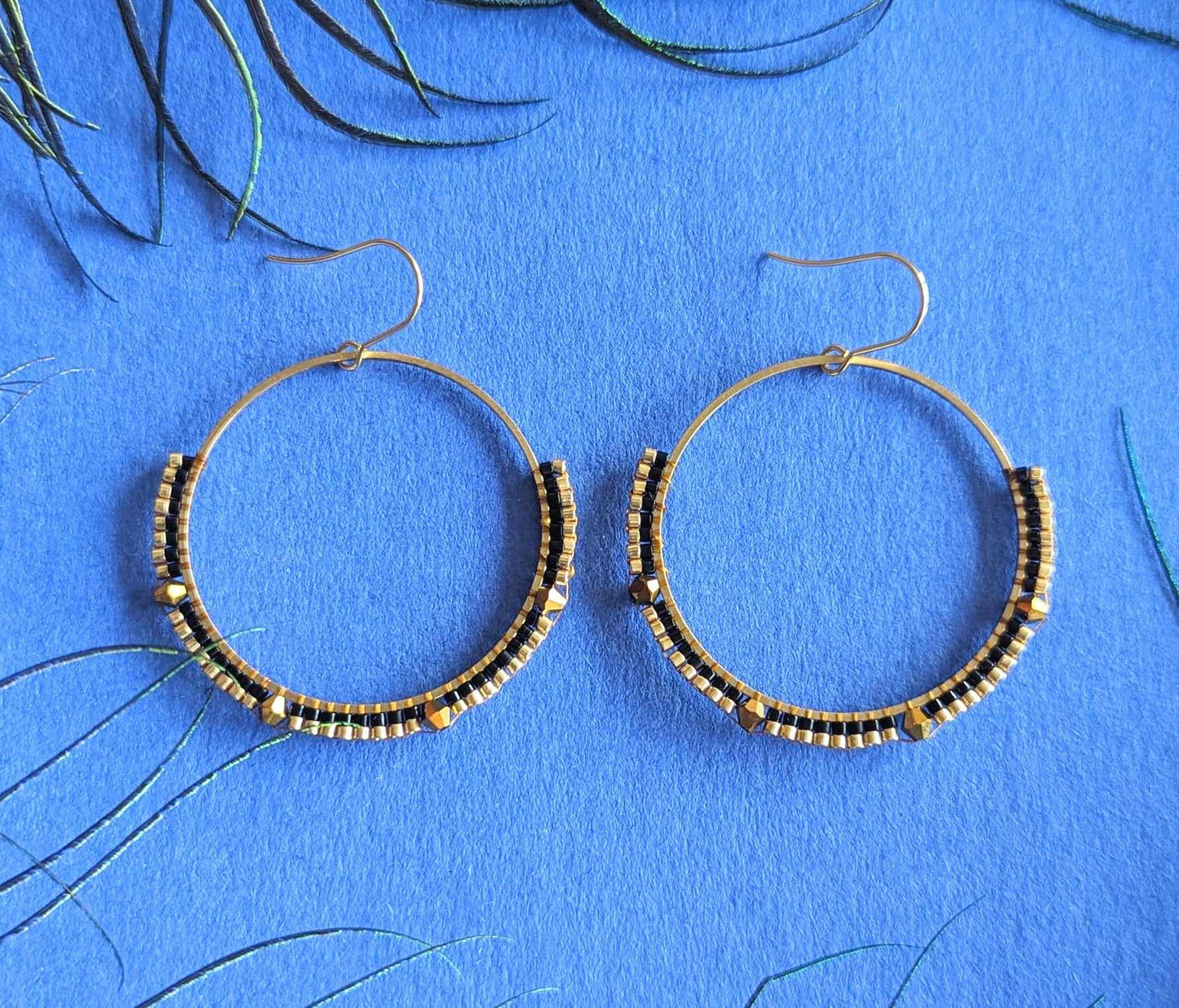Black and Gold Hoop Earrings