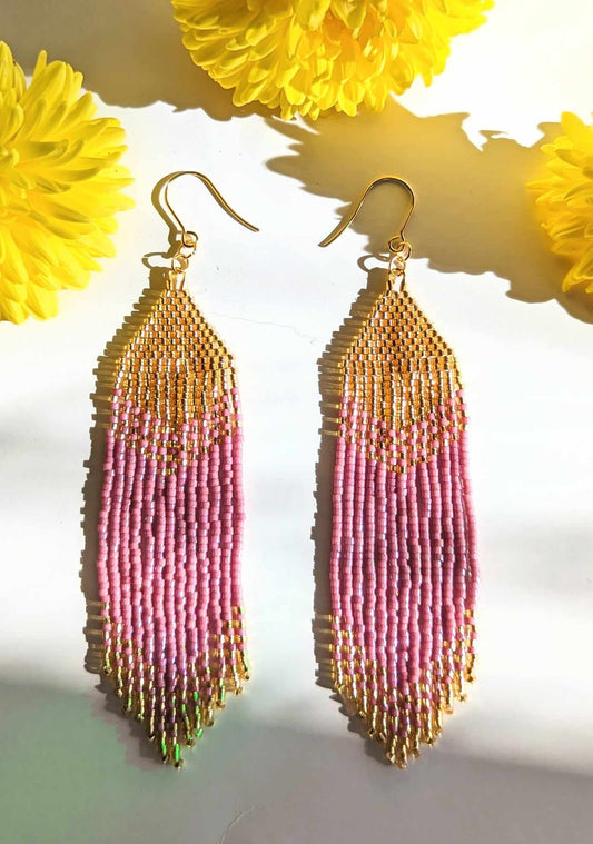 Gold and Salmon Everyday Beaded Earrings