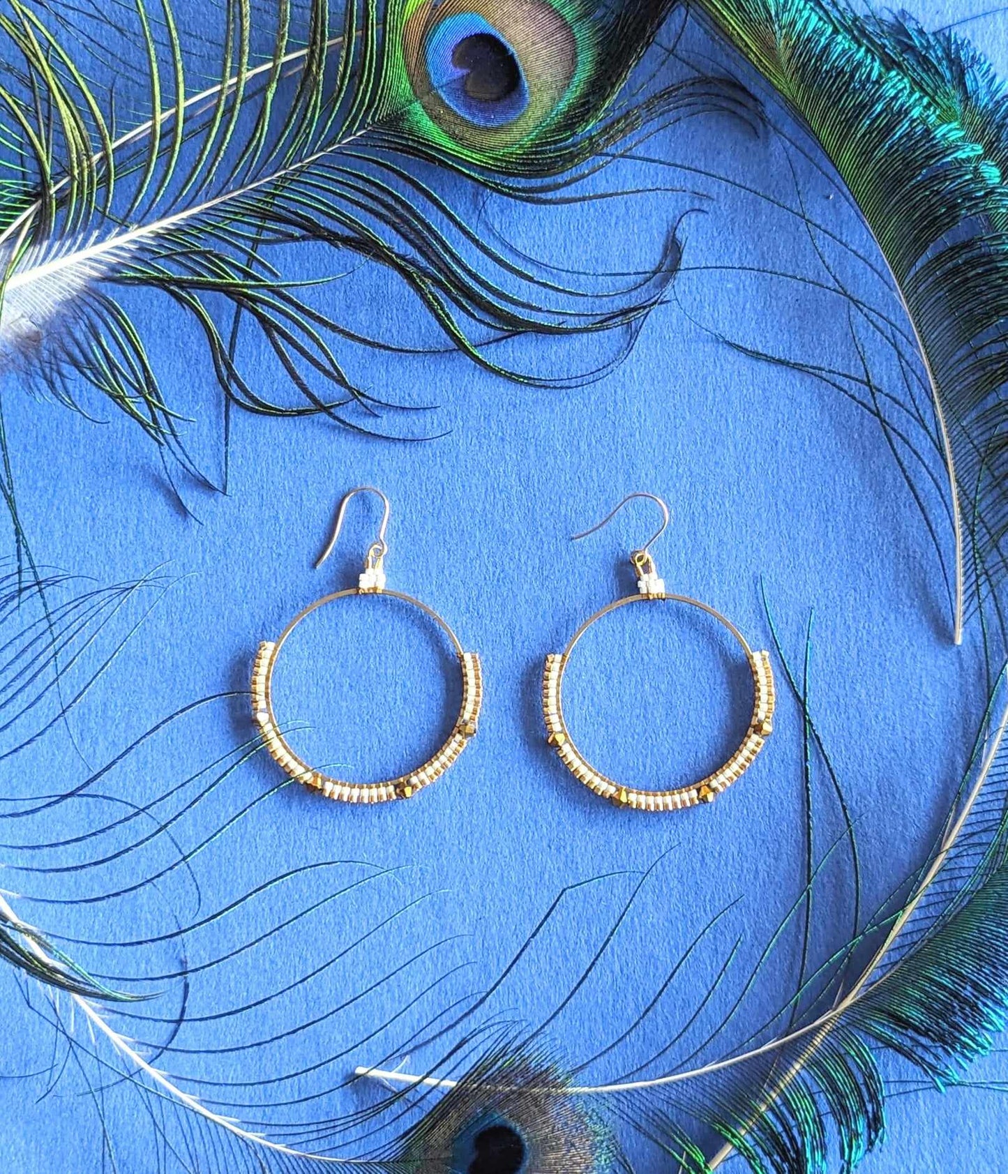 White and Gold Hoop Earrings