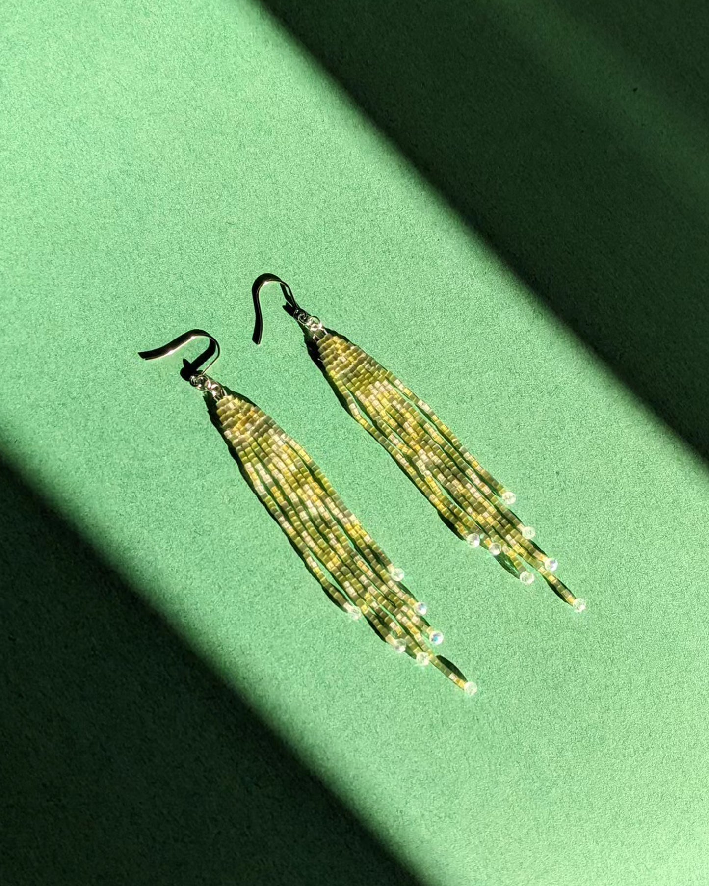 Green Silk Beaded  medium sized Earrings