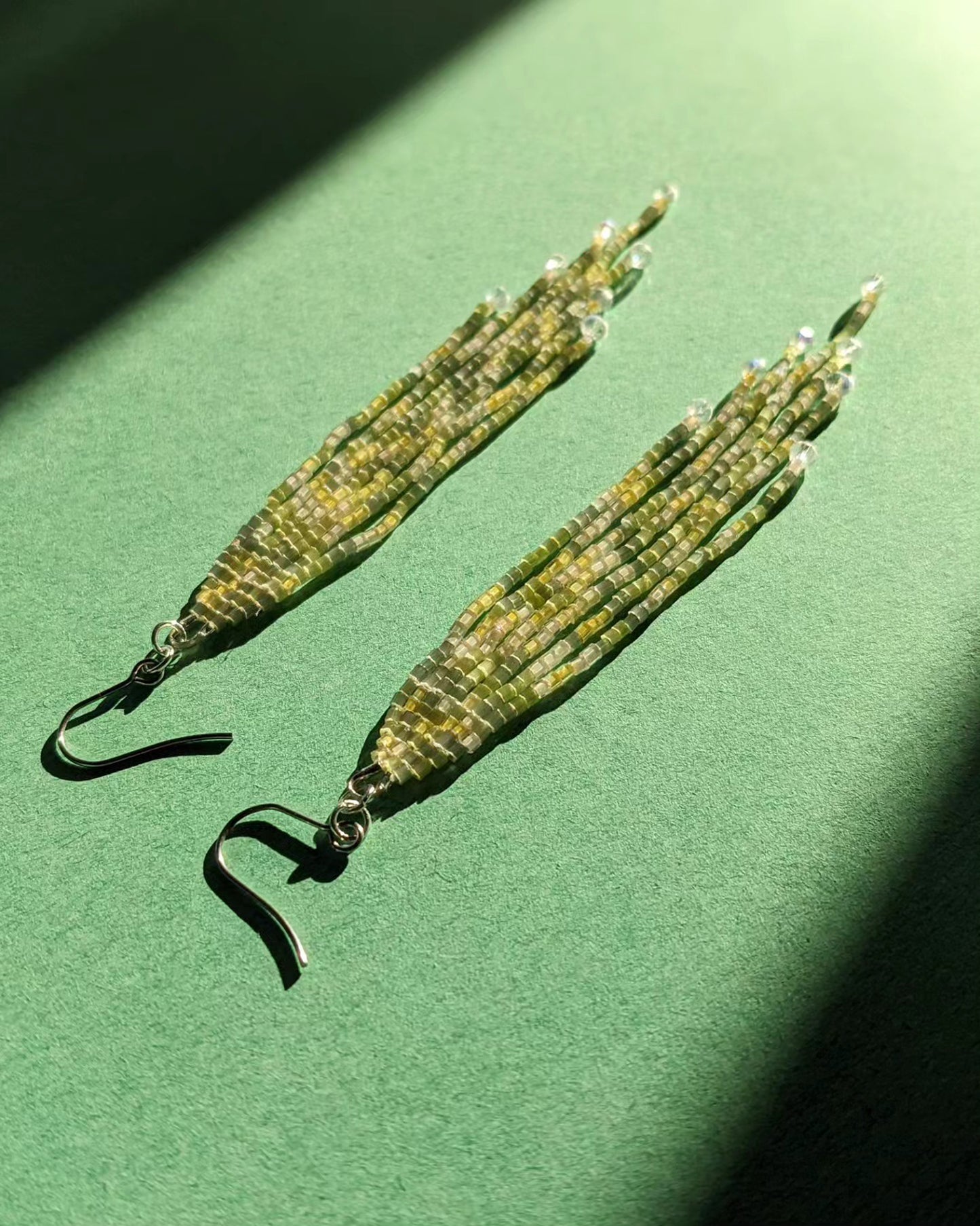 Green Silk Beaded  medium sized Earrings