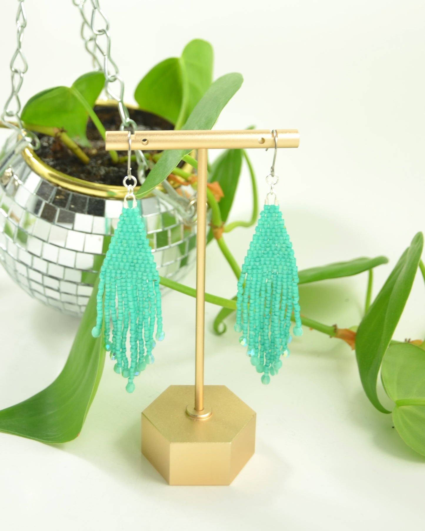 Teal Mint Green Silk Beads