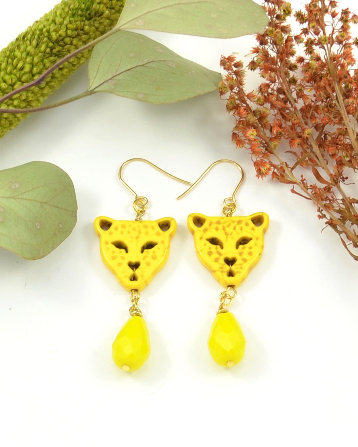 Yellow Leopard dangling earrings