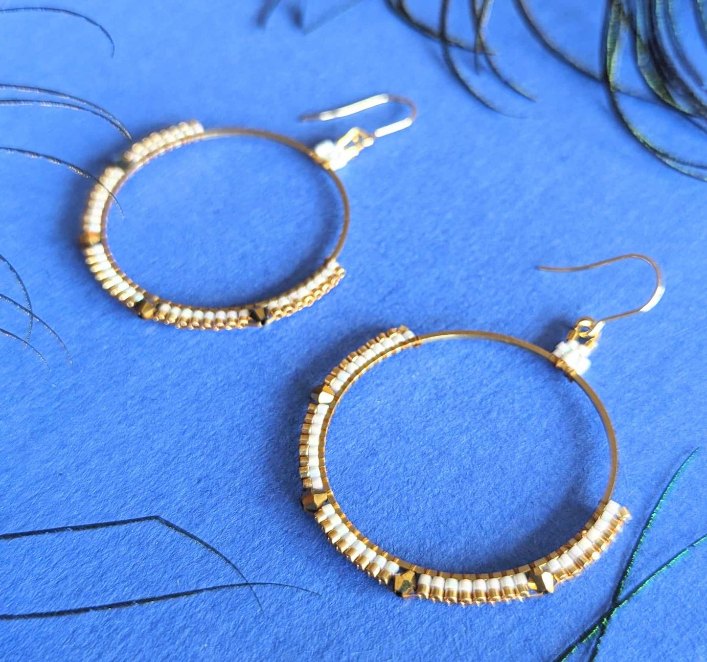 White and Gold Hoop Earrings