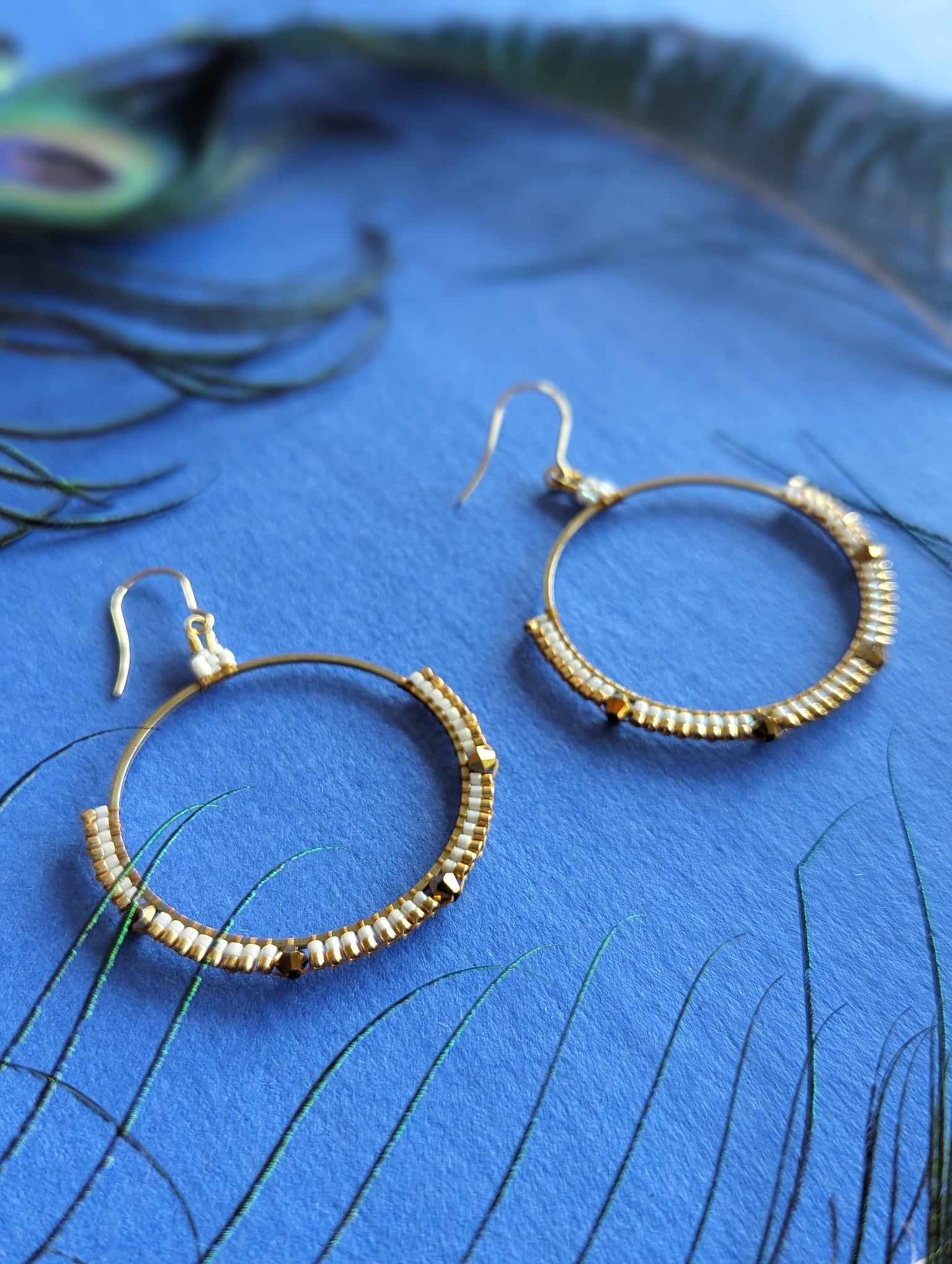 White and Gold Hoop Earrings