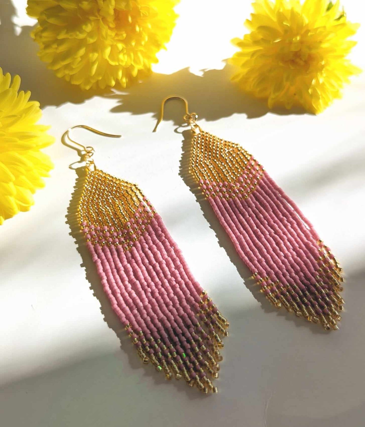 Gold and Salmon Everyday Beaded Earrings