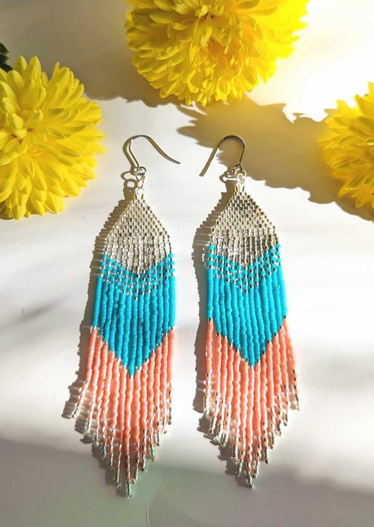 Silver Blue and Pink Everyday Beaded Earrings