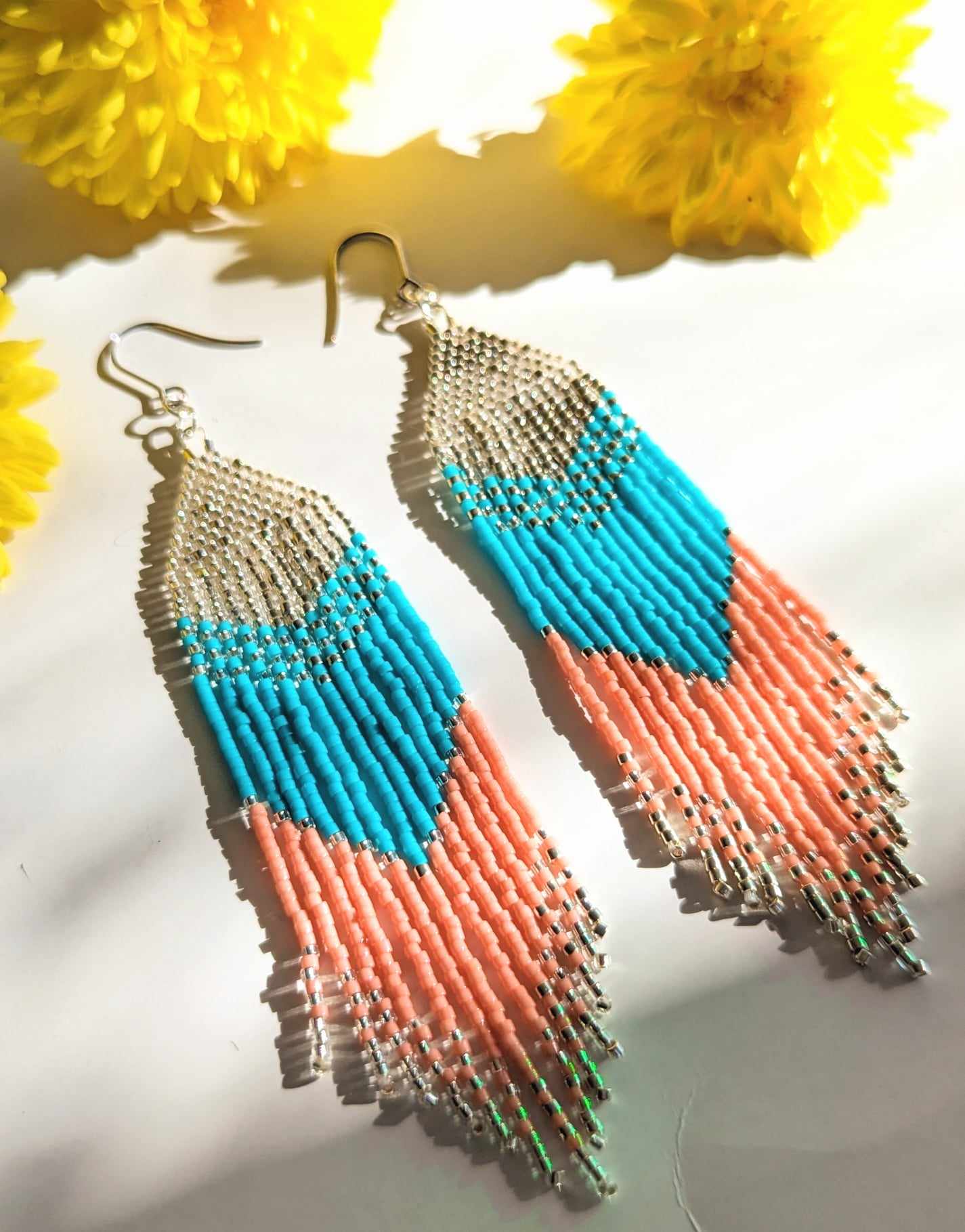 Silver Blue and Pink Everyday Beaded Earrings