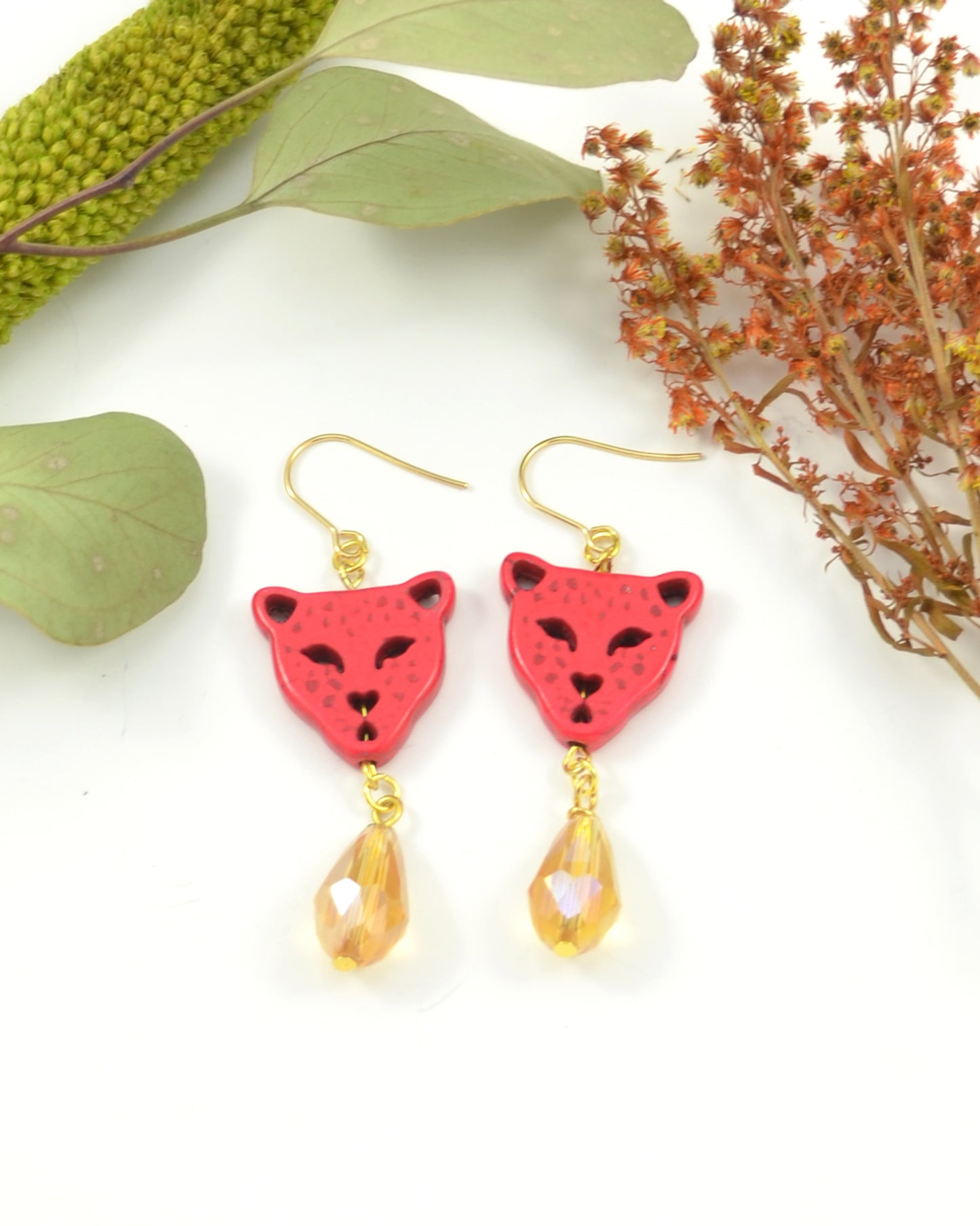 Red & Yellow Leopard dangling earrings