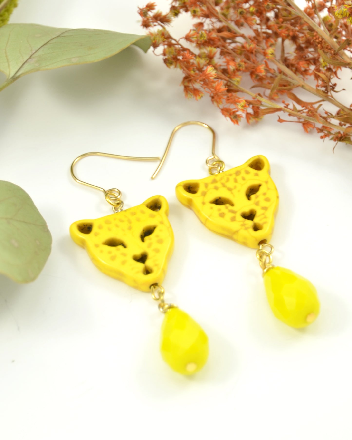 Yellow Leopard dangling earrings